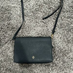 Tory Burch Black Leather Crossbody Bag with Gold Logo
